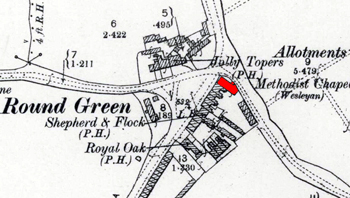The original chapel of 1865 shown on an Ordnance Survey map of 1901